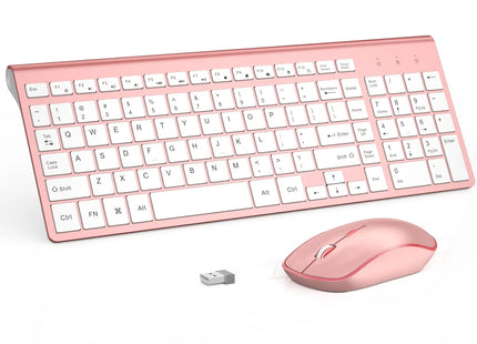 Clavier et Souris Sans Fil 2.4G – Ensemble Portable Full Size avec Pavé Numérique et Souris 2400 DPI – Design Ergonomique Rose pour PC, Ordinateur, Laptop et Gaming