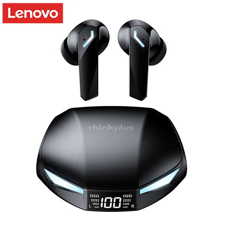 Lenovo Pro XT – Écouteurs Bluetooth 5.4 Gaming à Faible Latence, Affichage LED, Mode Double Jeu/Musique, IPX4 (Noir/Blanc/Gris)