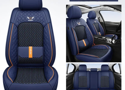 Housse de Siège de Voiture 5 Places – Nouveau Support Lombaire Fixe – Cuir Nappa Soie Glacée – Universel Quatre Saisons – Adapté à la Plupart des Voitures – Mousse PE Rembourrée