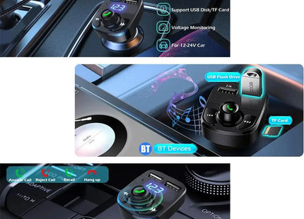 Émetteur FM Bluetooth 5.0 Voiture - Double USB 3.1A - Charge Rapide - Affichage Numérique - Kit Mains-Libres