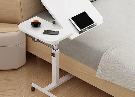 Bureau de Chevet pour Ordinateur Portable – Table Inclinable avec Tiroirs – Plateau Rotatif 360° – Hauteur Réglable 65-95 cm – 4 Roues Verrouillables – Pliable – Cadre Acier Robuste – Charge 11 kg – Bureau d’Appoint pour Lit, Canapé, Salon