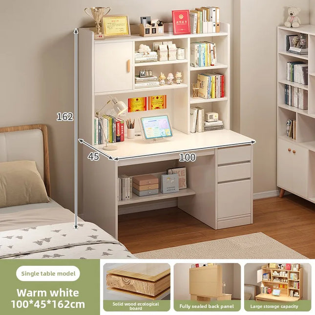 Bureau Esthétique Moderne et Simple – Avec Étagère Intégrée – Idéal pour Chambre d’Étudiant – Bureau d’Apprentissage, Écriture, Dessin et Ordinateur – Tiroirs Inclus – MDF et Métal – Style Minimaliste – Coloris : Blanc Chaud, Chêne, Noyer