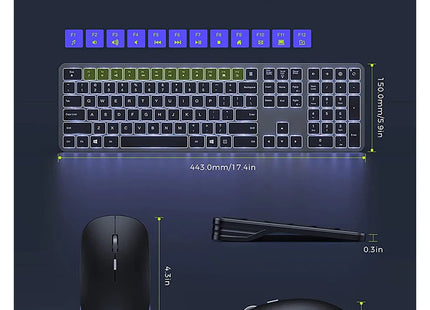 Clavier et Souris Sans Fil Rétroéclairés – Ensemble Slim 2.4G USB Rechargeable, Silencieux, Plein Format avec Pavé Numérique pour PC, Ordinateur Portable et Tablette