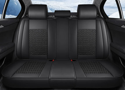 Housses de Siège de Voiture 5 Places Premium – Cuir PU – Tissu en Soie Glacée – Couverture Complète – Appui-Tête Fendu – Antidérapant – Durable – Ajustement Universel – 95% des Voitures