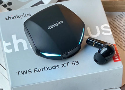 Lenovo Pro XT – Écouteurs Bluetooth 5.4 Gaming à Faible Latence, Affichage LED, Mode Double Jeu/Musique, IPX4 (Noir/Blanc/Gris)