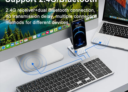 Clavier Sans Fil Bluetooth 5.0 & 2.4G – Mini Clavier Multimédia 102 Touches Ergonomique Compatible PC, Laptop, MacBook, iPad & Android