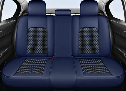 Housse de Siège de Voiture 5 Places – Nouveau Support Lombaire Fixe – Cuir Nappa Soie Glacée – Universel Quatre Saisons – Adapté à la Plupart des Voitures – Mousse PE Rembourrée