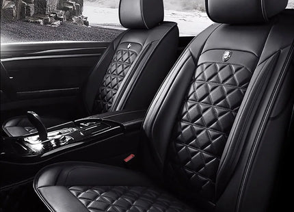 Housse de Siège de Voiture 5 Places Universelle – Pour la Plupart des Sièges de Voiture – Éponge et Cuir Artificiel – Rembourrage Mousse à Mémoire de Forme – Imperméable – Toutes Saisons – Rangement et Organisation – Protection Complète