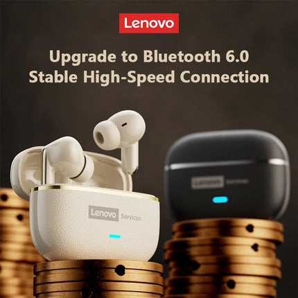 Lenovo Pro LE2 TWS – Bluetooth 6.0 Leather Earbuds, ENC Noise Reduction, 36h Battery Life, 38ms Latency for Gaming 