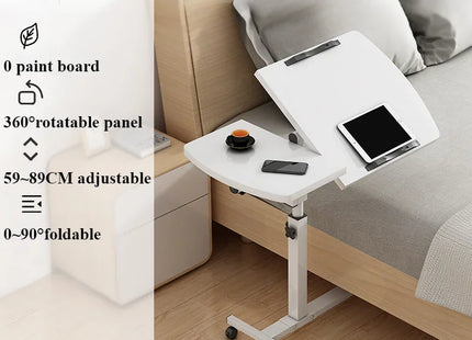 Bureau de Chevet pour Ordinateur Portable – Table Inclinable avec Tiroirs – Plateau Rotatif 360° – Hauteur Réglable 65-95 cm – 4 Roues Verrouillables – Pliable – Cadre Acier Robuste – Charge 11 kg – Bureau d’Appoint pour Lit, Canapé, Salon