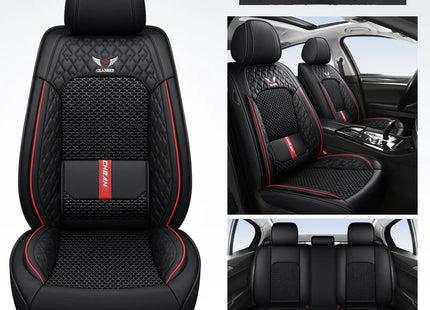 Housse de Siège de Voiture 5 Places – Nouveau Support Lombaire Fixe – Cuir Nappa Soie Glacée – Universel Quatre Saisons – Adapté à la Plupart des Voitures – Mousse PE Rembourrée