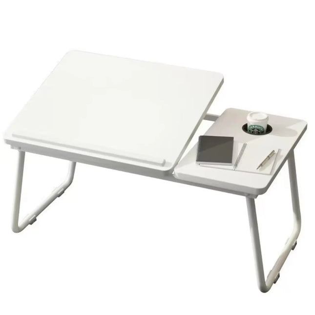 Table Ergonomique Pliable – Lit Intégré – Bureau Paresseux pour Ordinateur Portable – Hauteur Réglable – Polyvalent – Forme en L – Bois Massif – Poids 2,1 kg – Coloris Noir, Blanc, Bois – Moderne et Compact