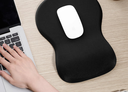 Tapis de Souris Ergonomique avec Repose-Poignet – Noir avec Support de Poignet – Base Dure Antidérapante – Mousse à Mémoire de Forme – Surface Tissu Lisse – Portable pour Bureau / Maison – Caoutchouc Durable