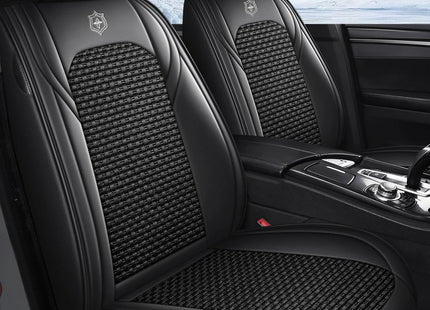 Housses de Siège de Voiture 5 Places Premium – Cuir PU – Tissu en Soie Glacée – Couverture Complète – Appui-Tête Fendu – Antidérapant – Durable – Ajustement Universel – 95% des Voitures