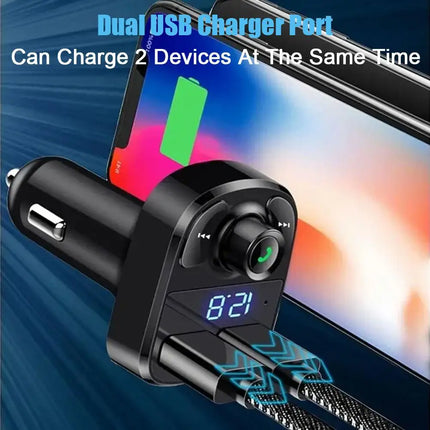 Car Bluetooth 5.0 FM Transmitter - Dual USB 3.1A - Fast Charging - Digital Display - Hands-Free Kit 