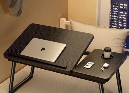 Table Ergonomique Pliable – Lit Intégré – Bureau Paresseux pour Ordinateur Portable – Hauteur Réglable – Polyvalent – Forme en L – Bois Massif – Poids 2,1 kg – Coloris Noir, Blanc, Bois – Moderne et Compact
