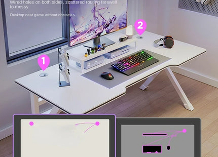 Bureau d'Ordinateur de Jeu et de Diffusion Web – Bureau à Domicile – Table Ergonomique – Chambre à Coucher Simple Moderne – Table d'Étude – Pliable – Coloris Blanc/Noir – Panneau de Densité – Style Simple et Moderne