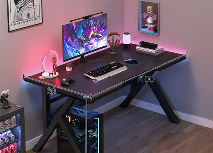 Bureau d'Ordinateur de Jeu et de Diffusion Web – Bureau à Domicile – Table Ergonomique – Chambre à Coucher Simple Moderne – Table d'Étude – Pliable – Coloris Blanc/Noir – Panneau de Densité – Style Simple et Moderne