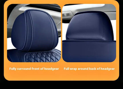 Housse de Siège de Voiture 5 Places – Nouveau Support Lombaire Fixe – Cuir Nappa Soie Glacée – Universel Quatre Saisons – Adapté à la Plupart des Voitures – Mousse PE Rembourrée