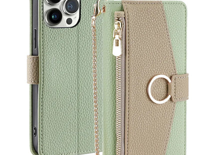 Pochette Bandoulière Zip Cuir PU avec Miroir | Pour iPhone 16 Pro Max 16E 15 Plus 14 13 12 11 X XR | Étui Portefeuille Flip et Dragonne Longue