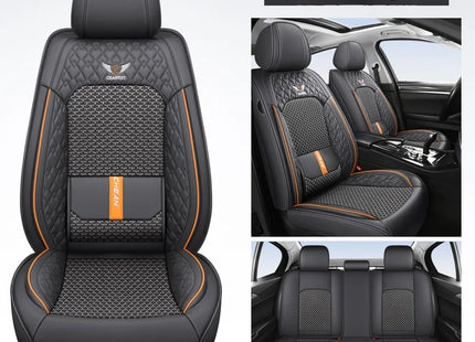Housse de Siège de Voiture 5 Places – Nouveau Support Lombaire Fixe – Cuir Nappa Soie Glacée – Universel Quatre Saisons – Adapté à la Plupart des Voitures – Mousse PE Rembourrée