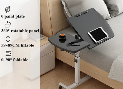 Bureau de Chevet pour Ordinateur Portable – Table Inclinable avec Tiroirs – Plateau Rotatif 360° – Hauteur Réglable 65-95 cm – 4 Roues Verrouillables – Pliable – Cadre Acier Robuste – Charge 11 kg – Bureau d’Appoint pour Lit, Canapé, Salon