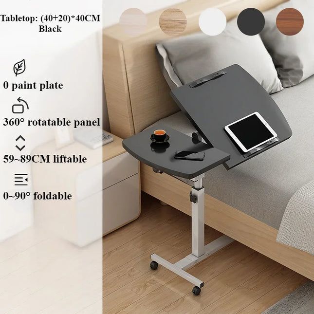 Bureau de Chevet pour Ordinateur Portable – Table Inclinable avec Tiroirs – Plateau Rotatif 360° – Hauteur Réglable 65-95 cm – 4 Roues Verrouillables – Pliable – Cadre Acier Robuste – Charge 11 kg – Bureau d’Appoint pour Lit, Canapé, Salon