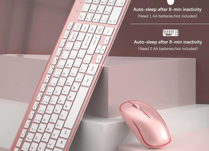 Clavier et Souris Sans Fil 2.4G – Ensemble Portable Full Size avec Pavé Numérique et Souris 2400 DPI – Design Ergonomique Rose pour PC, Ordinateur, Laptop et Gaming