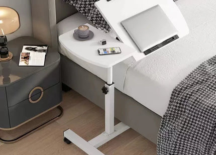 Bureau de Chevet pour Ordinateur Portable – Table Inclinable avec Tiroirs – Plateau Rotatif 360° – Hauteur Réglable 65-95 cm – 4 Roues Verrouillables – Pliable – Cadre Acier Robuste – Charge 11 kg – Bureau d’Appoint pour Lit, Canapé, Salon