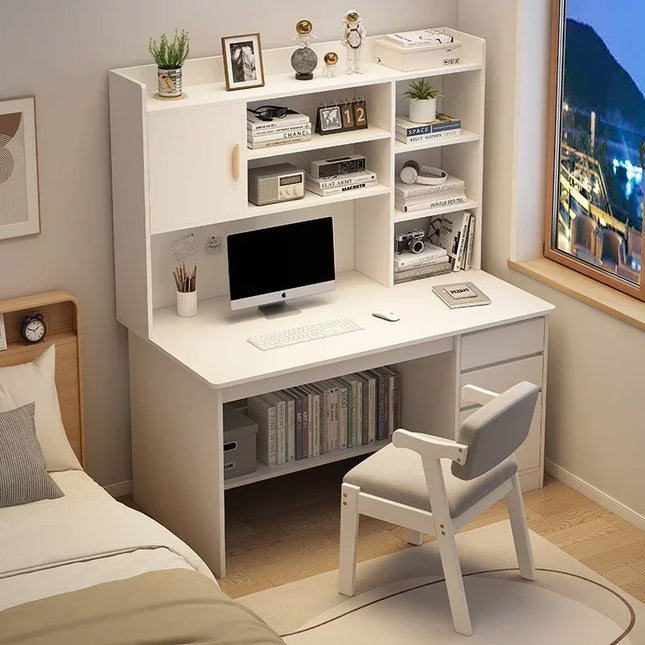 Bureau d'ordinateur moderne et simple pour la maison, avec étagère intégrée, idéal pour la chambre d'étudiant, pour l'apprentissage, l'écriture et le dessin