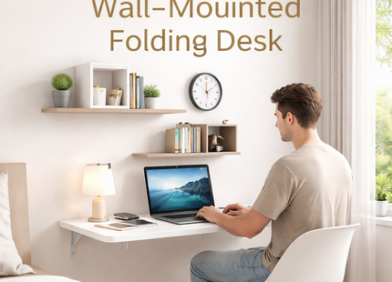Table Pliante Murale Améliorée – Tailles : 80×40 cm, 100×50 cm, 120×50 cm – Bureau Rabattable avec Supports en Acier Pliants – Surface Imperméable – Charge Jusqu’à 81 kg – Pour Buanderie, Cuisine, Garage, Bureau, Atelier