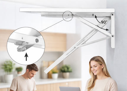 Table Pliante Murale Améliorée – Tailles : 80×40 cm, 100×50 cm, 120×50 cm – Bureau Rabattable avec Supports en Acier Pliants – Surface Imperméable – Charge Jusqu’à 81 kg – Pour Buanderie, Cuisine, Garage, Bureau, Atelier