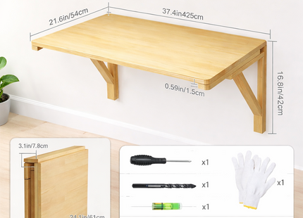 Table Murale Pliable en Bois Massif – Table à Manger / Bureau d’Ordinateur / Table d’Apprentissage – Tailles : 60×40 cm, 75×50 cm, 80×60 cm, 100×60 cm – Design Classique – Bois de Pin Naturel – Charge Jusqu’à 136 kg – Mécanisme à Dégagement Simple