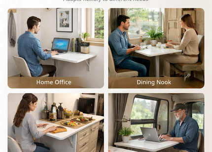 Table Pliante Murale Améliorée – Tailles : 80×40 cm, 100×50 cm, 120×50 cm – Bureau Rabattable avec Supports en Acier Pliants – Surface Imperméable – Charge Jusqu’à 81 kg – Pour Buanderie, Cuisine, Garage, Bureau, Atelier