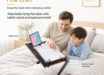 Bureau pour Ordinateur Portable Couché – Support Pliable et Réglable pour Tablette – Table de Lit Mobile – Étagère pour Clavier Intégrée – Aluminium Léger – Indépendant – Pour Lit, Canapé, Bureau