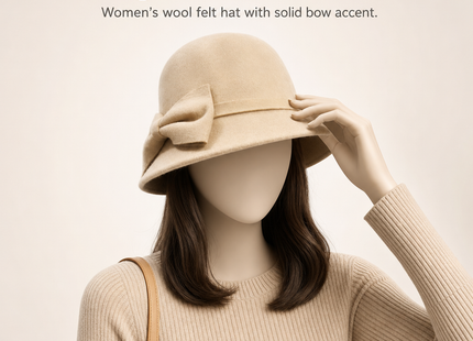 Chapeau Fedora Vintage Femme – Seau Casquette Solide – Nœud en Laine Feutrée – Chapeau d’Hiver et d’Automne – Dôme Feutré – Mariage, Église, Jazz – Melon – Noir, Vin Rouge, Kaki – Taille 56-58 cm