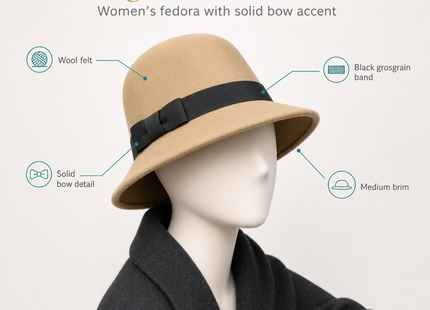 Chapeau Fedora Vintage Femme – Seau Casquette Solide – Nœud en Laine Feutrée – Chapeau d’Hiver et d’Automne – Dôme Feutré – Mariage, Église, Jazz – Melon – Noir, Vin Rouge, Kaki – Taille 56-58 cm
