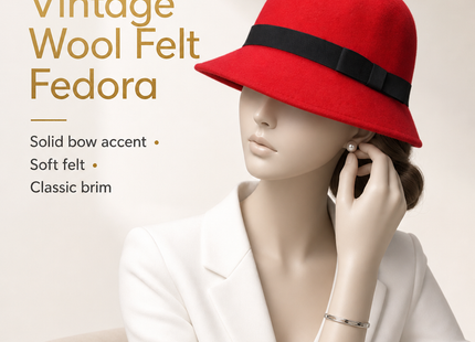 Chapeau Fedora Vintage Femme – Seau Casquette Solide – Nœud en Laine Feutrée – Chapeau d’Hiver et d’Automne – Dôme Feutré – Mariage, Église, Jazz – Melon – Noir, Vin Rouge, Kaki – Taille 56-58 cm