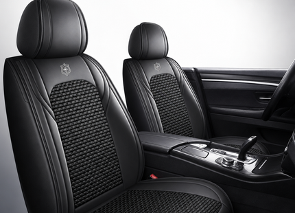 Housses de Siège de Voiture 5 Places Premium – Cuir PU – Tissu en Soie Glacée – Couverture Complète – Appui-Tête Fendu – Antidérapant – Durable – Ajustement Universel – 95% des Voitures