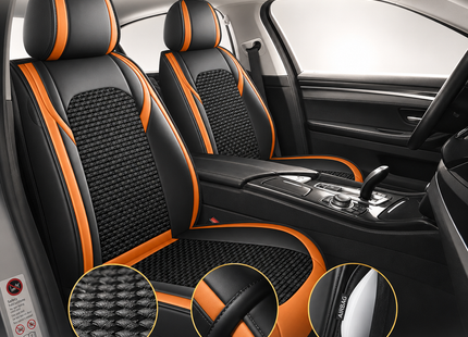 Housses de Siège de Voiture 5 Places Premium – Cuir PU – Tissu en Soie Glacée – Couverture Complète – Appui-Tête Fendu – Antidérapant – Durable – Ajustement Universel – 95% des Voitures