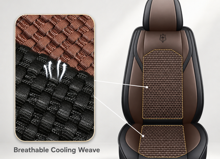Housses de Siège de Voiture 5 Places Premium – Cuir PU – Tissu en Soie Glacée – Couverture Complète – Appui-Tête Fendu – Antidérapant – Durable – Ajustement Universel – 95% des Voitures