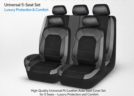 Housse de Siège de Voiture Universelle en Cuir PU – Ensemble Complet 9 Pièces – Luxe – 5 Sièges – Haute Qualité – Protection Complète 5 Places pour Voitures, SUV, Camions, Fourgonnettes