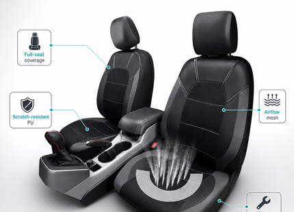Housse de Siège de Voiture Universelle en Cuir PU – Ensemble Complet 9 Pièces – Luxe – 5 Sièges – Haute Qualité – Protection Complète 5 Places pour Voitures, SUV, Camions, Fourgonnettes