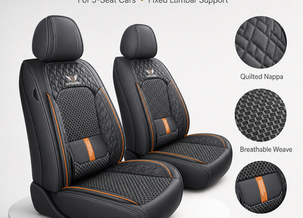 Housse de Siège de Voiture 5 Places – Nouveau Support Lombaire Fixe – Cuir Nappa Soie Glacée – Universel Quatre Saisons – Adapté à la Plupart des Voitures – Mousse PE Rembourrée