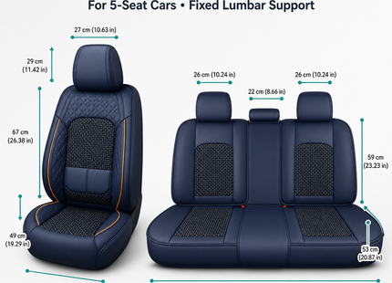 Housse de Siège de Voiture 5 Places – Nouveau Support Lombaire Fixe – Cuir Nappa Soie Glacée – Universel Quatre Saisons – Adapté à la Plupart des Voitures – Mousse PE Rembourrée