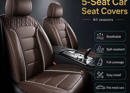 Housses de Siège de Voiture Universelles 5 Places – Style Professionnel Simple – Confortables et Durables pour Toutes les Saisons – Adaptées à la Plupart des Véhicules – Cuir Artificiel – Mousse PE Rembourrée