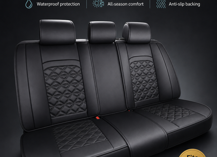 Housse de Siège de Voiture 5 Places Universelle – Pour la Plupart des Sièges de Voiture – Éponge et Cuir Artificiel – Rembourrage Mousse à Mémoire de Forme – Imperméable – Toutes Saisons – Rangement et Organisation – Protection Complète