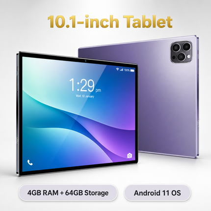 Tablette 10,1 Pouces Android 11 – 4 Go RAM + 64 Go ROM – Batterie 5000 mAh – Double Caméra 2 MP – Google Play – Design Ultra Fin – Wi-Fi, Type-C, OTG, Carte TF – Étui de Protection