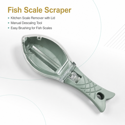 Grattoir à Écailles de Poisson Manuel avec Couvercle – Élimination des Écailles et Brossage – Outil de Cuisine et de Pêche – Matériau ABS Durable – Coloris Vert