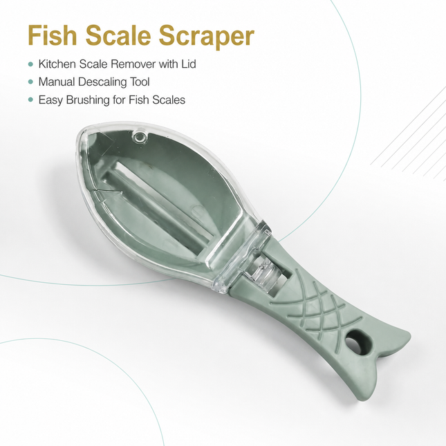 Grattoir à Écailles de Poisson Manuel avec Couvercle – Élimination des Écailles et Brossage – Outil de Cuisine et de Pêche – Matériau ABS Durable – Coloris Vert